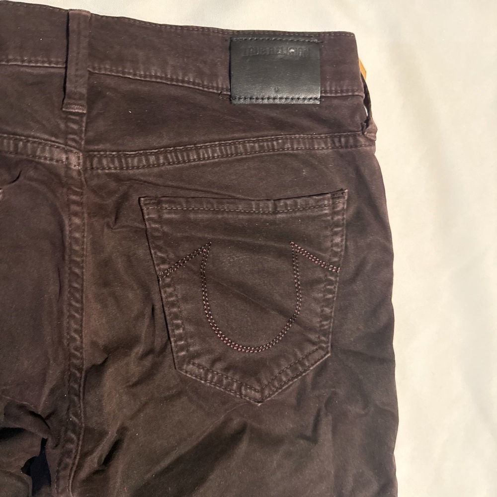 New Women’s True Religion Abbey Block Color Bordeaux Skinny Legging Jeans Sz 27